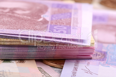 Pile of Ukrainian money, close up