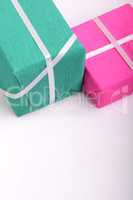 gift box set with white ribbon on white background