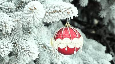 Red Christmas ball on Christmas tree