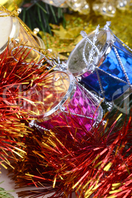 Closeup on colourful Christmas decorations