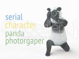 panda animail character photographer camera takes picture isolated background 3d cg render illustration