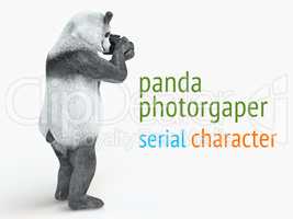 panda animail character photographer camera takes picture isolated background 3d cg render illustration