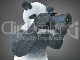 panda animail character photographer camera takes picture isolated background 3d cg render digital illustration