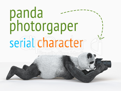 panda animail character photographer camera takes picture isolated background 3d cg render illustration