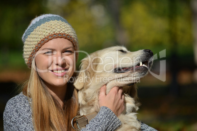 Golden retriever and girl