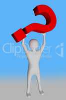 Human figure holding up question mark