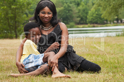 African mother and dreaming son
