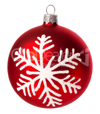 beautiful red with snowflake christmas ball isolated on white background