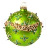 beautiful green christmas ball with a Christmas ornament isolated on white background