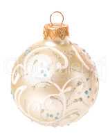 beautiful white christmas ball with a Christmas ornament isolated on white background