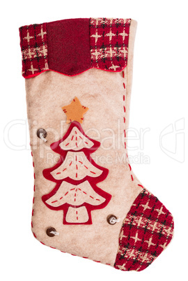 Santa's stocking. Concept of christmas or holiday. Christmas sock isolated on white background