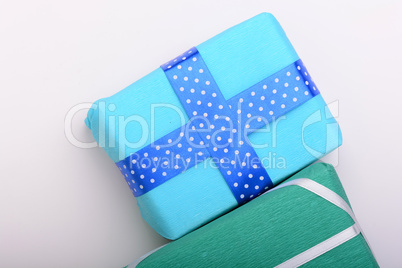 gift box set with white ribbon on white background