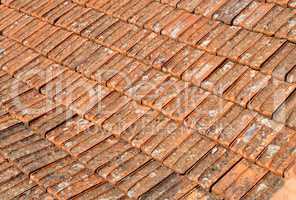 Texture of old orange roof tiles in Sintra, Portugal