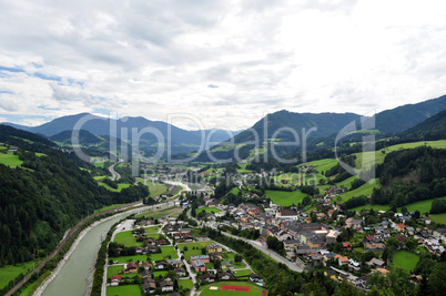 Aussicht von der Burg Hohenwerfen, Salzburger Land, Österreich