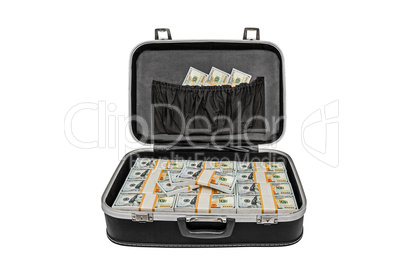 Lot of money in a suitcase isolated on white, with clipping path