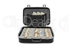 Lot of money in a suitcase isolated on white, with clipping path
