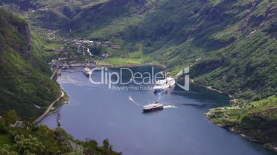 Cruise Liners On Fjord, Norway