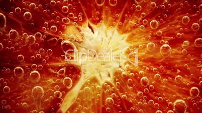 Abstract background. A citrus close up with bubbles