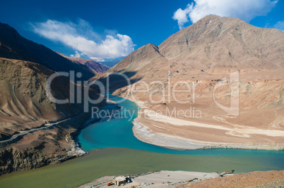 Zanskar and Indus rivers view