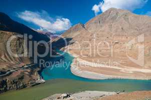 Zanskar and Indus rivers view