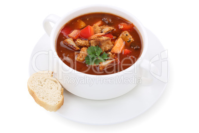 Gulasch Suppe Gulaschsuppe Suppentasse mit Fleisch und Paprika F