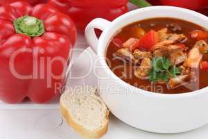 Gulasch Suppe Gulaschsuppe Suppentasse mit Fleisch und Paprika N