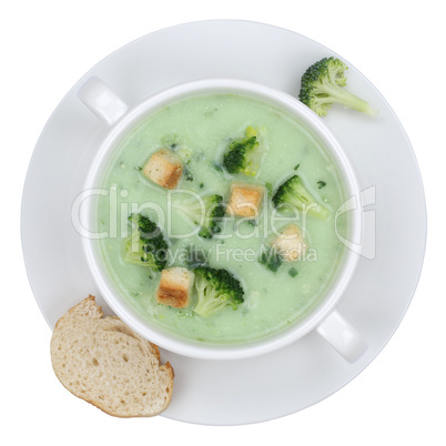 Brokkolisuppe Brokkoli Suppe in Suppentasse von oben Freisteller