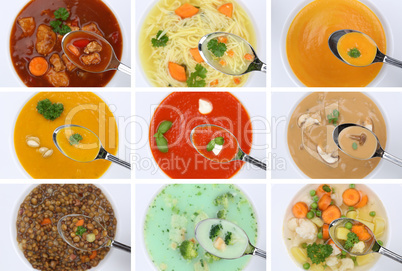 Collage Suppe Suppen essen Tomatensuppe Gemüse Gemüsesuppe auf