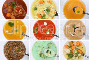 Collage Suppe Suppen essen Tomatensuppe Gemüse Gemüsesuppe auf