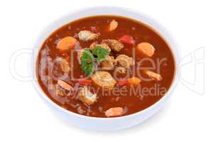 Gulasch Suppe Gulaschsuppe Suppenschüssel mit Fleisch und Papri