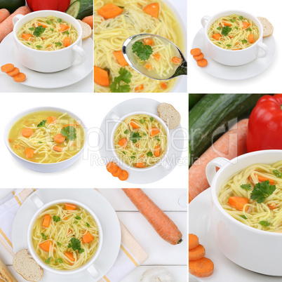 Collage Nudelsuppe Suppe Suppen Brühe in Suppentasse