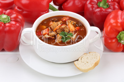 Gulasch Suppe Gulaschsuppe Suppentasse mit Fleisch und Paprika