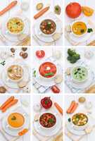 Collage Suppe Suppen Tomatensuppe Gemüse Gemüsesuppe in Teller