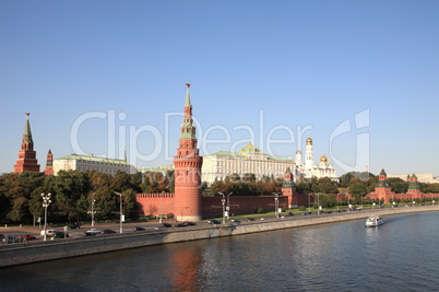 Kremlin tower,  quay and river