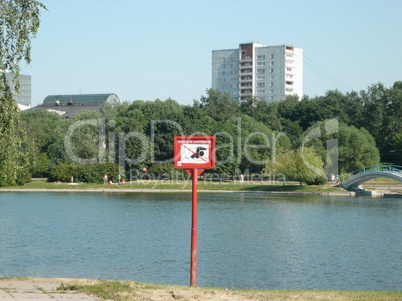 swim prohibitory sign at  sunny day