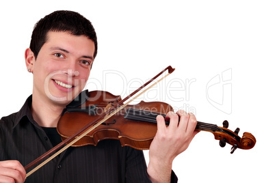 happy young man play violin