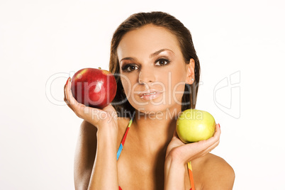 beautiful woman holding a apple