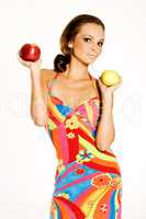 beautiful woman holding a apple