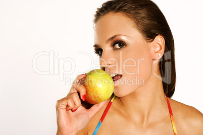 beautiful woman holding a apple