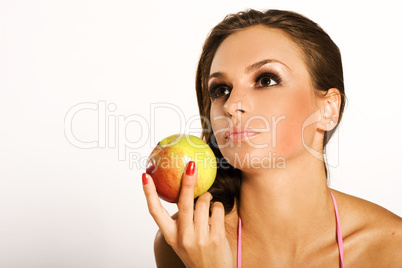 woman with red apple