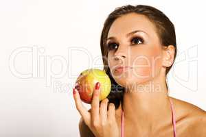 woman with red apple