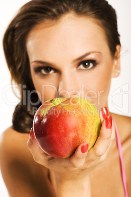 woman with red apple