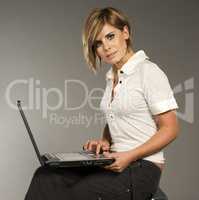 blondie with laptop