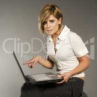 blondie with laptop