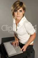 blondie with laptop