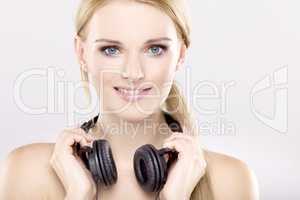 Beautiful girl is listen to the music