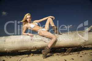 beautiful blonde woman in white bikini