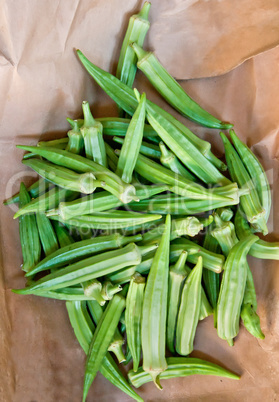 Organic Okra On A Paper Bag