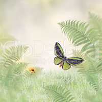 Green Butterfly and Plants