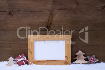 Frame With Red Christmas Decoration, Copy Space, Snow